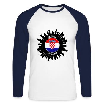 Zagreb Skyline Kroatien Flagge Reise Souvenir - Unisex Baseballshirt langarm - Weiß/Navy - Vorne - Nik (191cm)