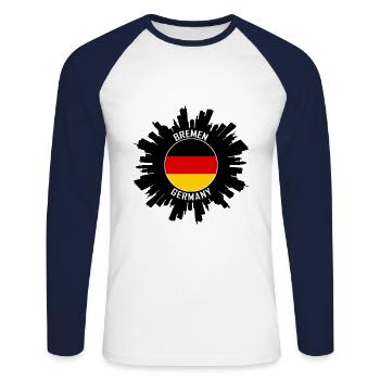 Bremen Skyline Allemagne Flag Souvenir de voyage - T-shirt baseball manches longues Homme - blanc/marine - Devant - Nik (191cm)