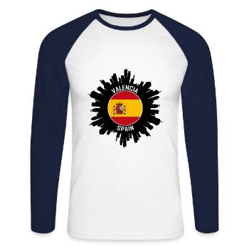 Valencia Skyline Spain Flag Travel Souvenir - Unisex Long Sleeve Baseball T-Shirt - white/navy - Front - Nik (191cm)