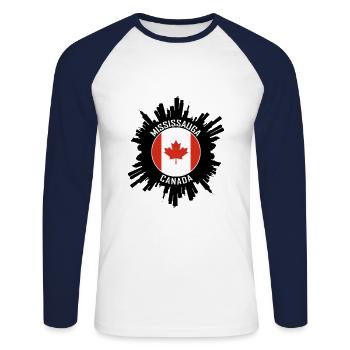 Mississauga Skyline Canada Flag Souvenir de voyage - T-shirt baseball manches longues Homme - blanc/marine - Devant - Nik (191cm)