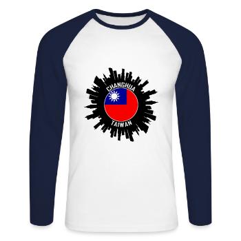 Changhua Skyline Taiwan Flag Souvenir de voyage - T-shirt baseball manches longues Homme - blanc/marine - Devant - Nik (191cm)