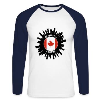 Souvenir de voyage du drapeau canadien Skyline de Brampton - T-shirt baseball manches longues Homme - blanc/marine - Devant - Nik (191cm)