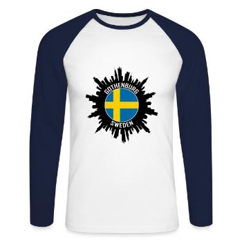 Göteborg Skyline Suède Flag Souvenir de voyage - T-shirt baseball manches longues Homme - blanc/marine - Devant - Nik (191cm)