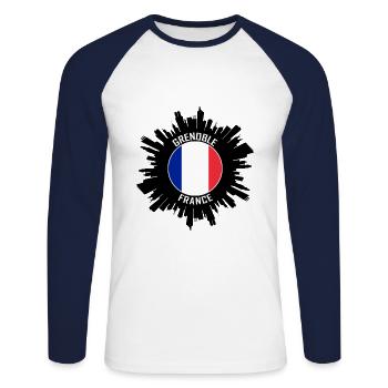 Grenoble Skyline Frankreich Flagge Reise Souvenir - Unisex Baseballshirt langarm - Weiß/Navy - Vorne - Nik (191cm)