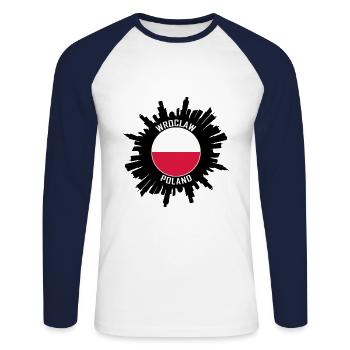 Wroclaw Skyline Poland Flag Travel Souvenir - Unisex Long Sleeve Baseball T-Shirt - white/navy - Front - Nik (191cm)