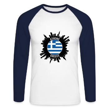 Athens Skyline Greece Flag Travel Souvenir - Unisex Long Sleeve Baseball T-Shirt - white/navy - Front - Nik (191cm)