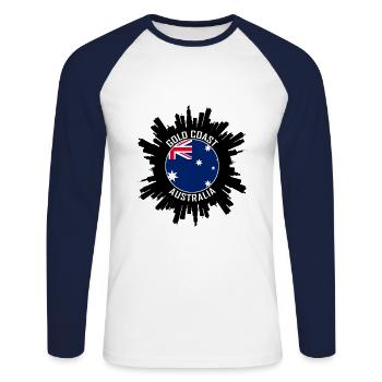 Gold Coast Skyline Australia Flag Travel Souvenir - Unisex Long Sleeve Baseball T-Shirt - white/navy - Front - Nik (191cm)