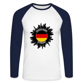 Dusseldorf Skyline Germany Flag Travel Souvenir - Unisex Long Sleeve Baseball T-Shirt - white/navy - Front - Nik (191cm)
