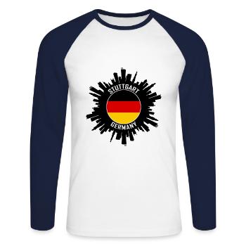 Stuttgart Skyline Deutschland Flagge Reisesouvenir - Unisex Baseballshirt langarm - Weiß/Navy - Vorne - Nik (191cm)