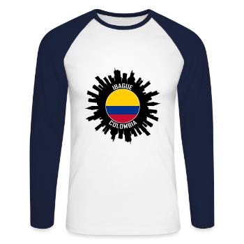 Ibague Skyline Kolumbien Flagge Reise Souvenir - Unisex Baseballshirt langarm - Weiß/Navy - Vorne - Nik (191cm)