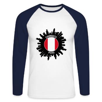 Chimbote Skyline Peru Flagge Reise Souvenir - Unisex Baseballshirt langarm - Weiß/Navy - Vorne - Nik (191cm)