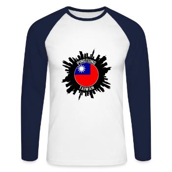 Pingtung Skyline Taiwan Flag Souvenir de voyage - T-shirt baseball manches longues Homme - blanc/marine - Devant - Nik (191cm)