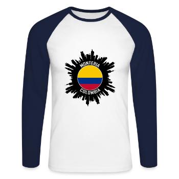 Monteria Skyline Kolumbien Flagge Reise Souvenir - Unisex Baseballshirt langarm - Weiß/Navy - Vorne - Nik (191cm)