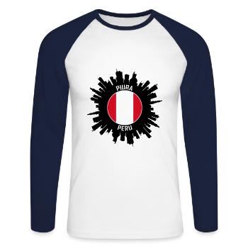 Piura Skyline Pérou Flag Souvenir de voyage - T-shirt baseball manches longues Homme - blanc/marine - Devant - Nik (191cm)