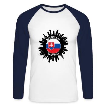 Bratislava Skyline Slowakei Flagge Reisesouvenir - Unisex Baseballshirt langarm - Weiß/Navy - Vorne - Nik (191cm)