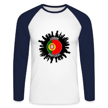 Lisbonne Skyline Portugal Flag Souvenir de voyage - T-shirt baseball manches longues Homme - blanc/marine - Devant - Nik (191cm)