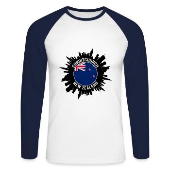 Christchurch Skyline Neuseeland Flagge Reise Souve - Unisex Baseballshirt langarm - Weiß/Navy - Vorne - Nik (191cm)