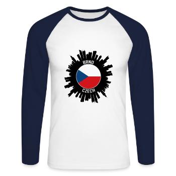 Brünn Skyline Tschechische Flagge Reise Souvenir - Unisex Baseballshirt langarm - Weiß/Navy - Vorne - Nik (191cm)