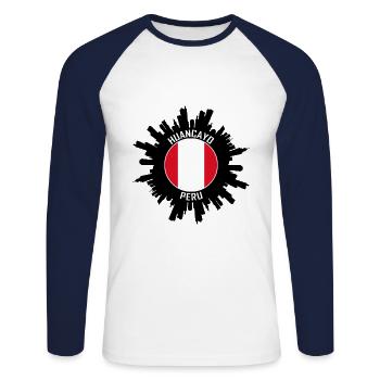 Huancayo Skyline Pérou Flag Souvenir de voyage - T-shirt baseball manches longues Homme - blanc/marine - Devant - Nik (191cm)
