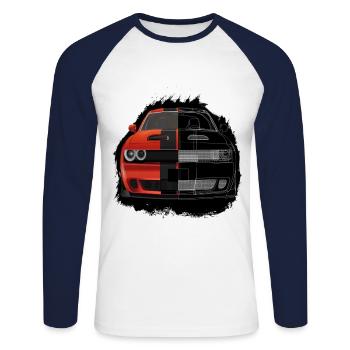 Muscle Car USA ,Dodg.e Challenger GT, Auto ,V8 - Unisex Baseballshirt langarm - Weiß/Navy - Vorne - Nik (191cm)