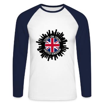Stoke On Trent Skyline Uk Flag Travel Souvenir - Unisex Long Sleeve Baseball T-Shirt - white/navy - Front - Nik (191cm)