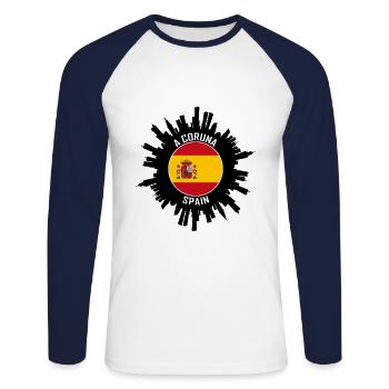 Un souvenir de voyage Coruna Skyline Espagne Flag - T-shirt baseball manches longues Homme - blanc/marine - Devant - Nik (191cm)