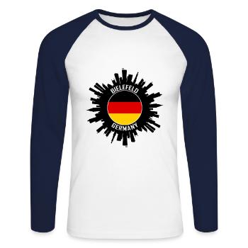 Bielefeld Skyline Allemagne Flag Souvenir de voyage - T-shirt baseball manches longues Homme - blanc/marine - Devant - Nik (191cm)