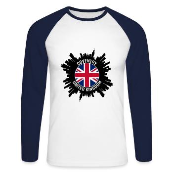 Coventry Skyline Uk Flag Travel Souvenir - Unisex Long Sleeve Baseball T-Shirt - white/navy - Front - Nik (191cm)