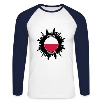 Lublin Skyline Poland Flag Travel Souvenir - Unisex Long Sleeve Baseball T-Shirt - white/navy - Front - Nik (191cm)