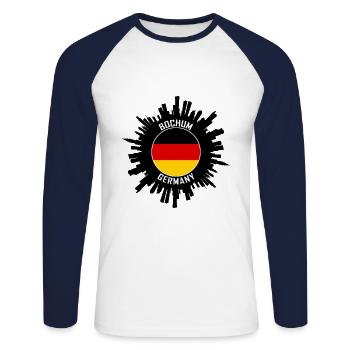 Bochum Skyline Allemagne Flag Souvenir de voyage - T-shirt baseball manches longues Homme - blanc/marine - Devant - Nik (191cm)