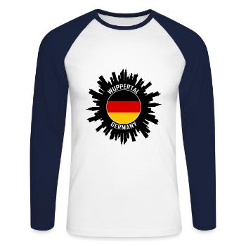 Wuppertal Skyline Allemagne Flag Souvenir de voyage - T-shirt baseball manches longues Homme - blanc/marine - Devant - Nik (191cm)