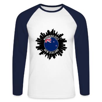 Manukau City Skyline Neuseeland Flagge Reise Souve - Unisex Baseballshirt langarm - Weiß/Navy - Vorne - Nik (191cm)