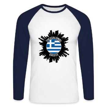Thessaloniki Skyline Greece Flag Travel Souvenir - Unisex Long Sleeve Baseball T-Shirt - white/navy - Front - Nik (191cm)