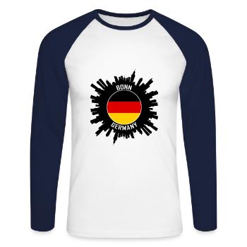 Bonn Skyline Deutschland Flagge Reisesouvenir - Unisex Baseballshirt langarm - Weiß/Navy - Vorne - Nik (191cm)