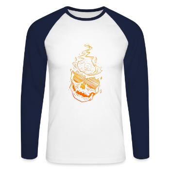Skull in fire - sketch art - T-shirt baseball manches longues Homme - blanc/marine - Devant - Nik (191cm)