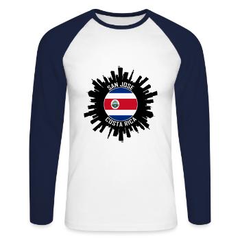 San Jose Skyline Costa Rica Flag Souvenir de voyage - T-shirt baseball manches longues Homme - blanc/marine - Devant - Nik (191cm)