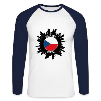 Ostrava Skyline Czech Flag Travel Souvenir - Unisex Long Sleeve Baseball T-Shirt - white/navy - Front - Nik (191cm)