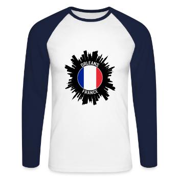 Orleans Skyline France Flag Travel Souvenir - Unisex Long Sleeve Baseball T-Shirt - white/navy - Front - Nik (191cm)