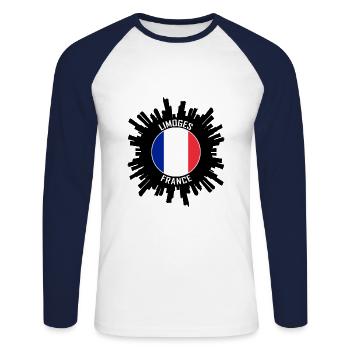 Limoges Skyline France Flag Travel Souvenir - Unisex Long Sleeve Baseball T-Shirt - white/navy - Front - Nik (191cm)