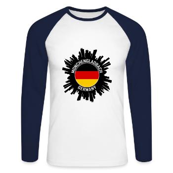 Monchengladbach Skyline Allemagne Flag Travel Souven - T-shirt baseball manches longues Homme - blanc/marine - Devant - Nik (191cm)