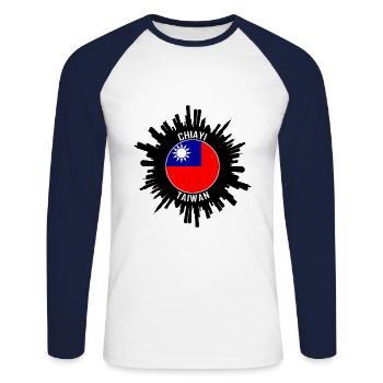 Chiayi Skyline Taiwan Flag Souvenir de voyage - T-shirt baseball manches longues Homme - blanc/marine - Devant - Nik (191cm)