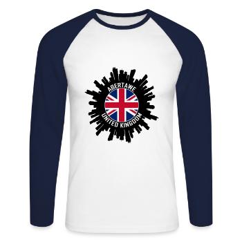Abertawe Skyline UK Flagge Reise-Souvenir - Unisex Baseballshirt langarm - Weiß/Navy - Vorne - Nik (191cm)