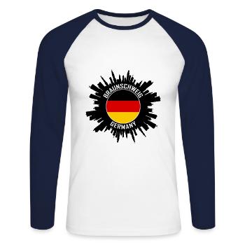 Braunschweig Skyline Allemagne Flag Souvenir de voyage - T-shirt baseball manches longues Homme - blanc/marine - Devant - Nik (191cm)