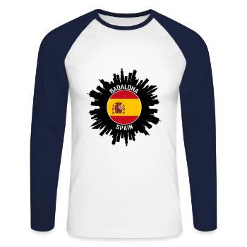 Badalona Skyline Espagne Flag Souvenir de voyage - T-shirt baseball manches longues Homme - blanc/marine - Devant - Nik (191cm)