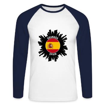 Grenade Skyline Espagne Flag Souvenir de voyage - T-shirt baseball manches longues Homme - blanc/marine - Devant - Nik (191cm)