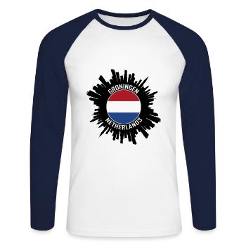Groningen Skyline Pays-Bas Flag Souvenir de voyage - T-shirt baseball manches longues Homme - blanc/marine - Devant - Nik (191cm)