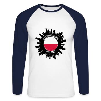 Czestochowa Skyline Poland Flag Travel Souvenir - Unisex Long Sleeve Baseball T-Shirt - white/navy - Front - Nik (191cm)