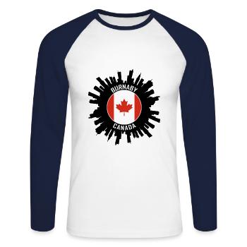 Souvenir de voyage du drapeau canadien Skyline de Burnaby - T-shirt baseball manches longues Homme - blanc/marine - Devant - Nik (191cm)