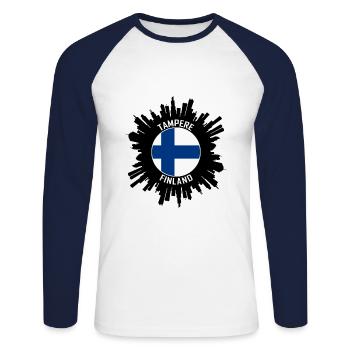 Tampere Skyline Finland Flag Travel Souvenir - Unisex Long Sleeve Baseball T-Shirt - white/navy - Front - Nik (191cm)