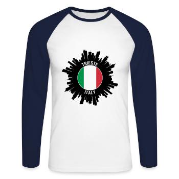 Trieste Skyline Italie Flag Souvenir de voyage - T-shirt baseball manches longues Homme - blanc/marine - Devant - Nik (191cm)